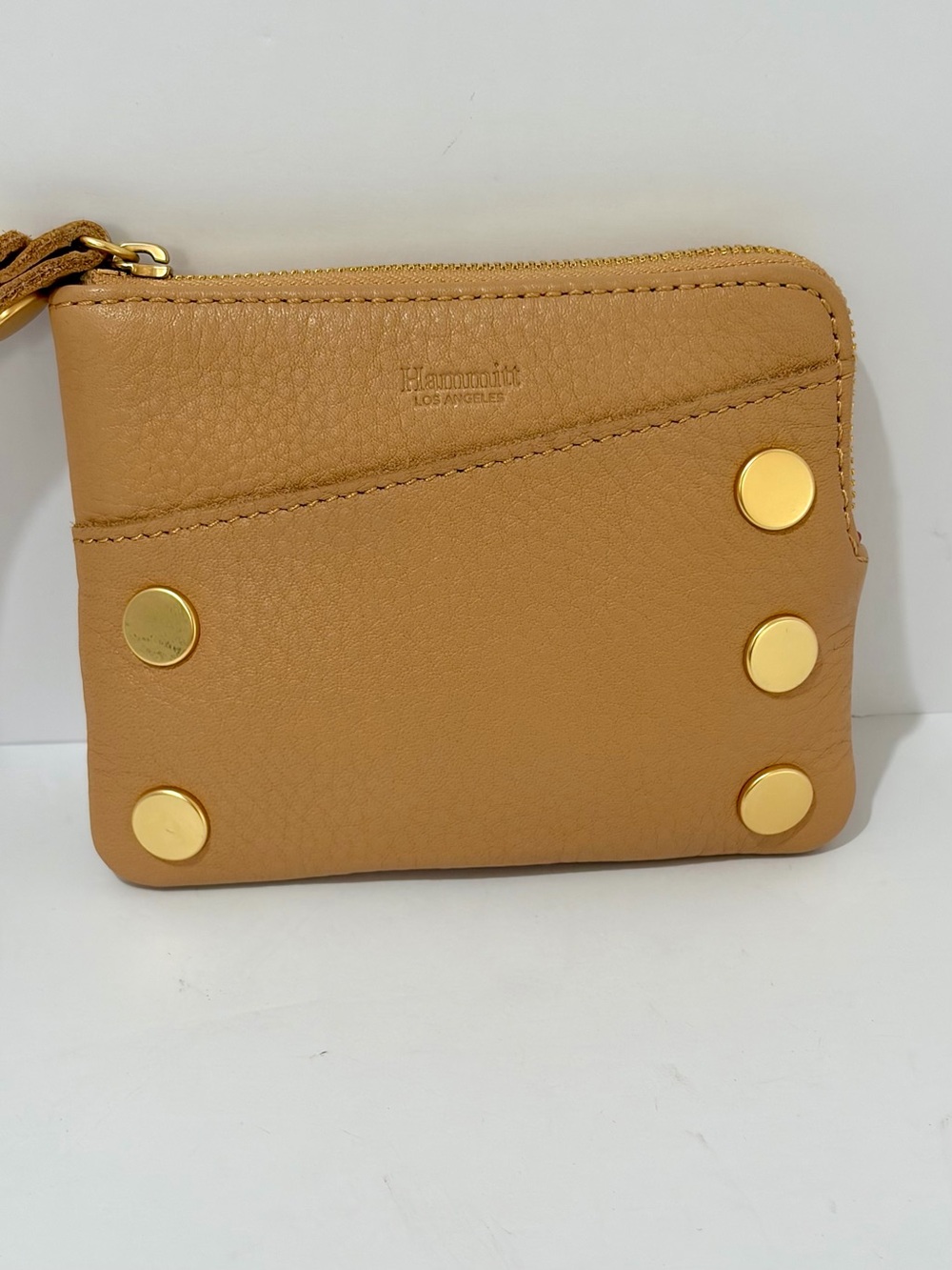 Hammitt Nash Mini Leather Wallet/Wristlet In Tan Toast with Brushed Gold Hardwar